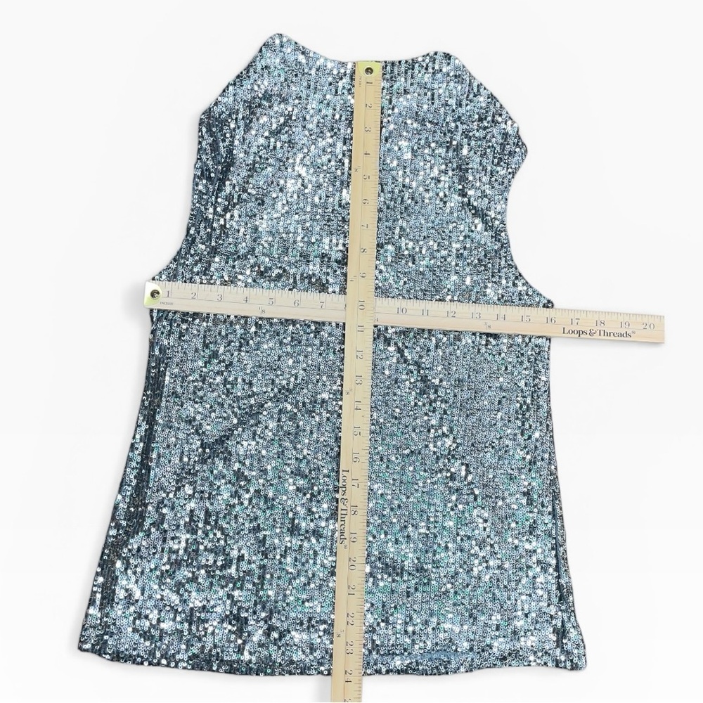 Cable Gauge Sleeveless Sequin Cowl Neck Top - Silver Size: Small NWT - Picture 8 of 12